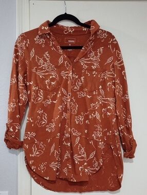 Sonoma Rust Orange Floral Button-Front Shirt Size S
